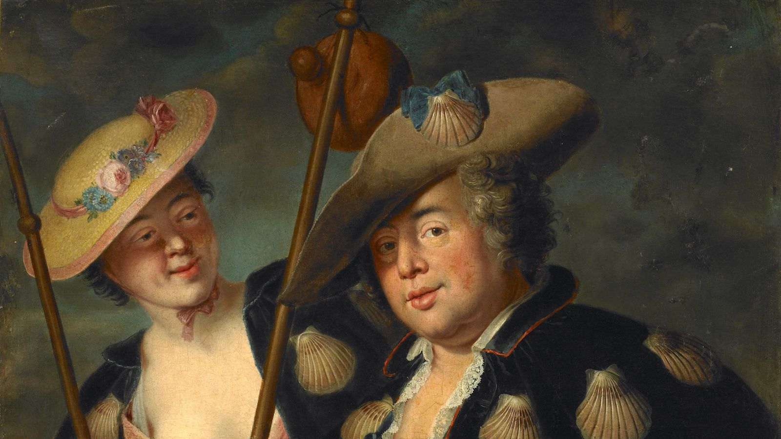 Couple costumé en pèlerin et en lingère